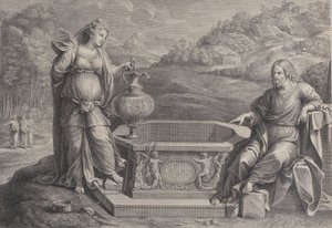 坐在右边的基督和站在左边的撒玛利亚的女人，约1729年。 作者 弗雷德里克·霍尔瑟梅尔