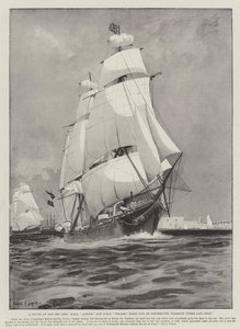 老海洋生活，HMS Active和HMS Volage仅在Sail下从朴茨茅斯港出来 作者 Fred T. Jane