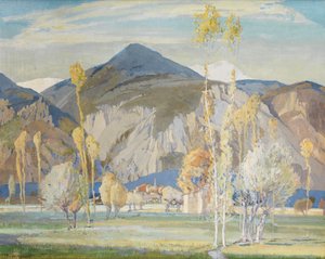 海上阿尔卑斯山，阿拉西奥附近（丝绸上的钢笔画，铺在画板上） 作者 Freda Marston