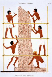 石匠在制作法老巨像，摘自《底比斯壁画珍闻录》，1819-1822 年，他第二次访问埃及时的记录