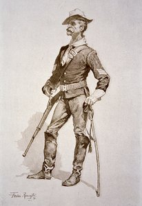 美国骑兵队的一名中士，根据1890年的图纸绘制（雕刻）。