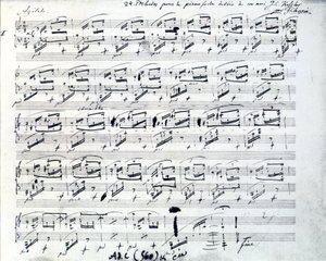 Sheet music for Prelude 1 for piano by Frederic Chopin (1810 - 1849), Polish composer. 作者 弗雷德里克·肖邦