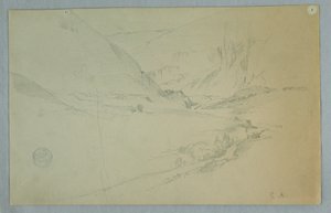 素描，安第斯山谷与蜿蜒溪流，哥伦比亚或厄瓜多尔，1857 年 作者 弗雷德里克·埃德温·丘奇