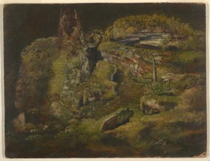 绘画，森林中的大石头，约 1845 年 作者 弗雷德里克·埃德温·丘奇