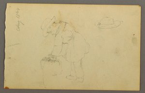 素描，靠在麻袋上的男孩，帽子，1844 年 作者 弗雷德里克·埃德温·丘奇