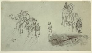 素描，骆驼和骑手；帆船，1868 年 作者 弗雷德里克·埃德温·丘奇