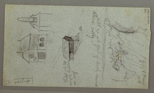 素描，瀑布，可能是巴伐利亚科尼斯湖，1868 年 作者 弗雷德里克·埃德温·丘奇