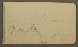 素描，大教堂，山，库奥特拉；背面：房屋，教堂，树，库奥特拉，1885 年 2 月 作者 弗雷德里克·埃德温·丘奇