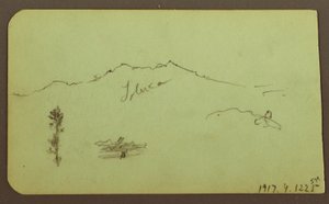 素描，教堂；背面：山景，"塔卢卡"，1883 年 作者 弗雷德里克·埃德温·丘奇