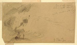 素描，山岭上的多云晚霞，1866 年 7 月 作者 弗雷德里克·埃德温·丘奇