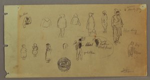 素描，服装和人物素描，可能创作于 1869 年 作者 弗雷德里克·埃德温·丘奇