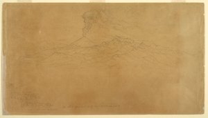 绘图，科塔帕希火山在山脉背后喷发，厄瓜多尔，1857 年 作者 弗雷德里克·埃德温·丘奇