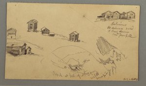素描，山间小屋、房屋和岩石的细节，瑞士伯尔尼阿尔卑斯山，1868 年 9 月 3 日 作者 弗雷德里克·埃德温·丘奇