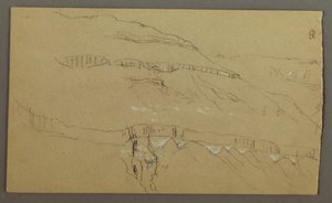 绘图，阿拉伯也门山谷：上部类似一排柱子的岩壁，1868 年 2 月 20 日 作者 弗雷德里克·埃德温·丘奇