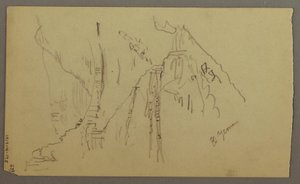 绘图，阿拉伯也门山谷：蜿蜒山谷与商队的景色，1868 年 2 月 20 日 作者 弗雷德里克·埃德温·丘奇