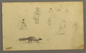 素描，从背面看人物研究，一只臭鼬，可能创作于 1857-58 年 作者 弗雷德里克·埃德温·丘奇