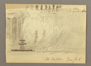 绘画，意大利罗马圣彼得大教堂广场喷泉，1868 年 1 月 作者 弗雷德里克·埃德温·丘奇