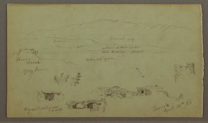 绘图，平原对面的山岭，废墟，1868 年 4 月 28 日 作者 弗雷德里克·埃德温·丘奇