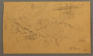 绘图，山坡，1869 年 2 月？ 作者 弗雷德里克·埃德温·丘奇