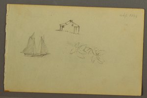 绘图，房屋，帆船，工厂，1844 年 9 月 作者 弗雷德里克·埃德温·丘奇
