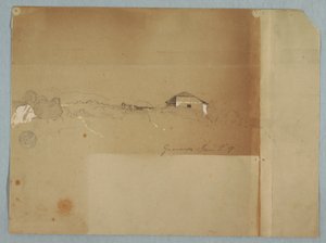 绘画，厄瓜多尔瓜兰达山区瀑布附近的房屋，1857 年 6 月 3 日 作者 弗雷德里克·埃德温·丘奇