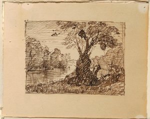 素描，想象中的河流景观，约 1870-73 年 作者 弗雷德里克·埃德温·丘奇