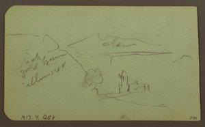 素描，风景，托卢卡；背面：山，教堂，1883 年 作者 弗雷德里克·埃德温·丘奇