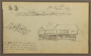 素描、风景、树梢、房屋、1857 年 作者 弗雷德里克·埃德温·丘奇