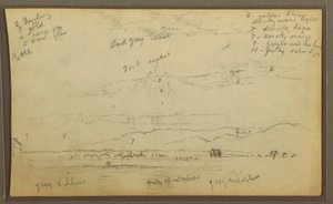 素描，风景；背面：房屋，独木舟，1857 年 作者 弗雷德里克·埃德温·丘奇