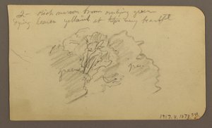 素描，风景，房屋；背面：树顶，1885 年 2 月 作者 弗雷德里克·埃德温·丘奇
