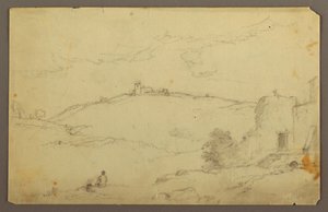 素描，有人物的风景，1885 年 作者 弗雷德里克·埃德温·丘奇