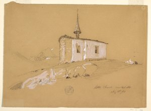 素描，"贝尔阿尔普附近的小教堂"，瑞士伯尔尼阿尔卑斯山，1868 年 8 月 28 日 作者 弗雷德里克·埃德温·丘奇