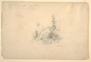 绘图，树木环绕的小木屋，1844 年 7 月 作者 弗雷德里克·埃德温·丘奇