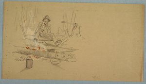 绘画，男子在森林中露营，约 1855 年 作者 弗雷德里克·埃德温·丘奇