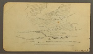 绘图，船上的男子、巨石、树干、树木，1878 年 作者 弗雷德里克·埃德温·丘奇