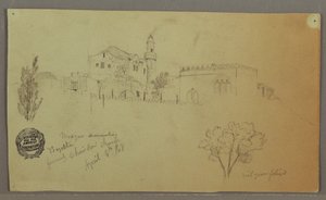 绘图，清真寺及毗邻建筑，树木，1868 年 4 月 4 日 作者 弗雷德里克·埃德温·丘奇