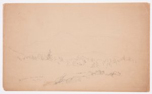 素描，"从西部看卡塔丁山"[向西眺望卡塔丁山]，1852 年 8 月 作者 弗雷德里克·埃德温·丘奇