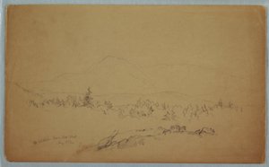 素描，"从西部看卡塔丁山"[向西眺望卡塔丁山]，1852 年 8 月 作者 弗雷德里克·埃德温·丘奇