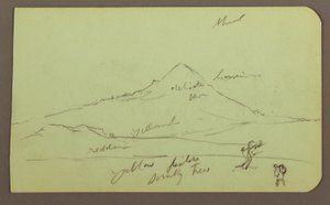 素描，山，树，人物；背面：教堂，树，1883 年 作者 弗雷德里克·埃德温·丘奇