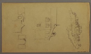 素描，正面：空白；反面：山顶堡垒，两个 c，门户，可能是 1868-69 年空白；背面：山顶上的堡垒，两个 c，通道，可能创作于 1868-69 年 作者 弗雷德里克·埃德温·丘奇