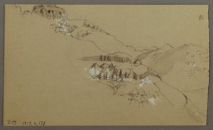 绘图，阿拉伯埃尔耶门山谷草图的右侧部分：远景，1868 年 2 月 20 日 作者 弗雷德里克·埃德温·丘奇