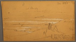素描，河流穿过山谷，天空和新月，1866 年 11 月 作者 弗雷德里克·埃德温·丘奇