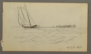 绘画，乘风破浪的帆船，1860 年 作者 弗雷德里克·埃德温·丘奇