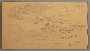 素描，尖锐的山峰，多云的天空，1874 年 6 月 作者 弗雷德里克·埃德温·丘奇
