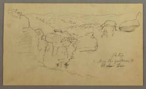 素描，草图。Khirbet en Wasara "佩特拉/通往埃尔代尔的通道 "景观，可能创作于 1868 年 2 月 26 日 作者 弗雷德里克·埃德温·丘奇
