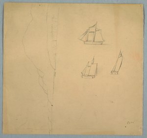 素描，风景和船只研究，1850-51 年 作者 弗雷德里克·埃德温·丘奇
