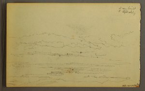 素描，低矮山丘后的夕阳，1845 年 作者 弗雷德里克·埃德温·丘奇