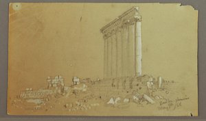 绘图，日出时的朱庇特神庙，巴勒贝克，1868 年 5 月 7 日 作者 弗雷德里克·埃德温·丘奇