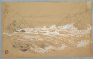 素描，尼亚加拉峡谷，向吊桥望去，约 1856-58 年 作者 弗雷德里克·埃德温·丘奇