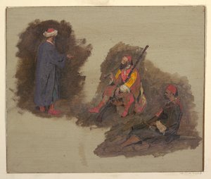 素描，三个贝都因人，1868-69 年 作者 弗雷德里克·埃德温·丘奇